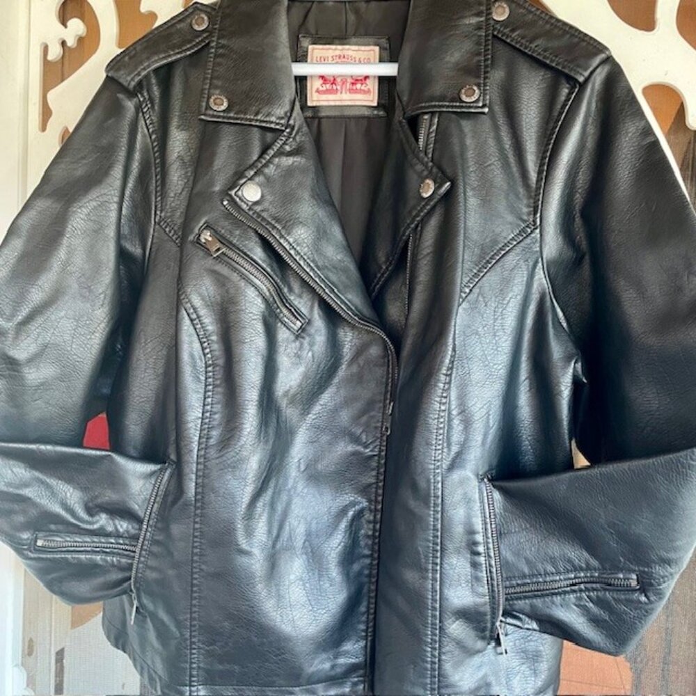 Women's Levi Strauss Black Faux Leather Moto Jacket Coat Plus 3x